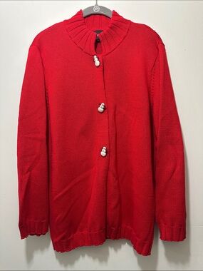 Christina Rotelli Red Button-Front Women's Sweater Cardigan size L